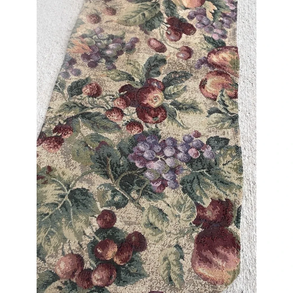 Vintage woven Tapestry Fruit Floral Table Runner Tassels cottagecore dark academ